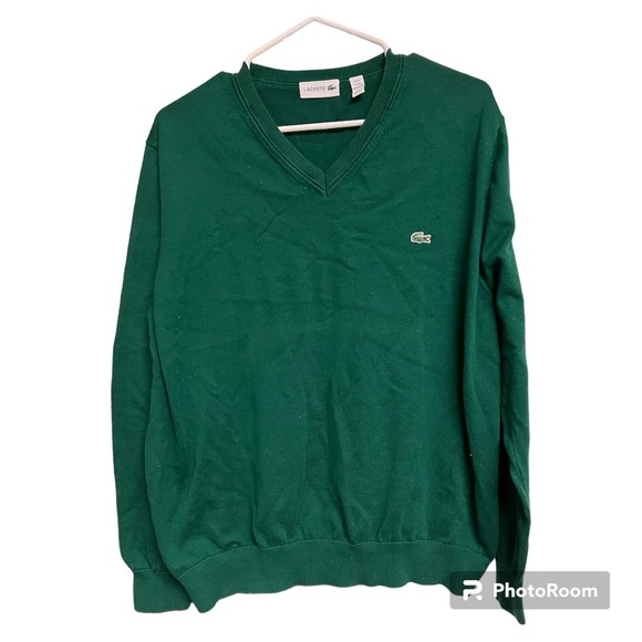 Lacoste Other - Lacoste Mens Vneck green sweater Size XL 100% cotton